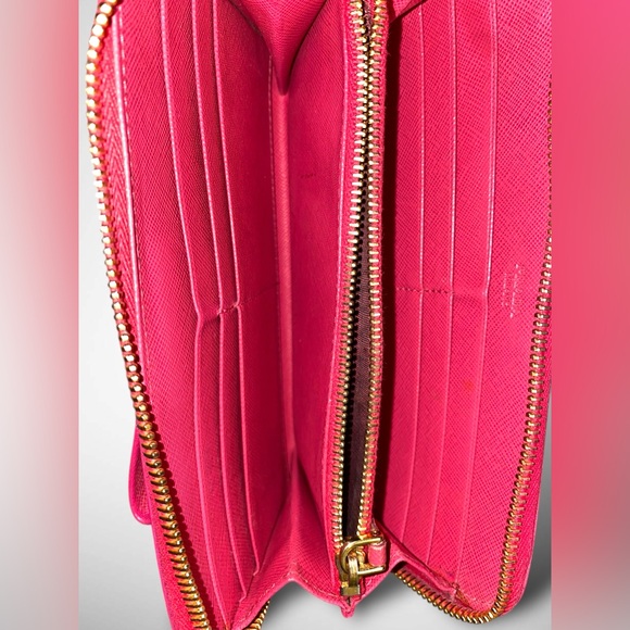 3$ start!! Prada Pink Saffiano Leather Bow Zip Around Wallet with Box Auth card - Picture 12 of 16